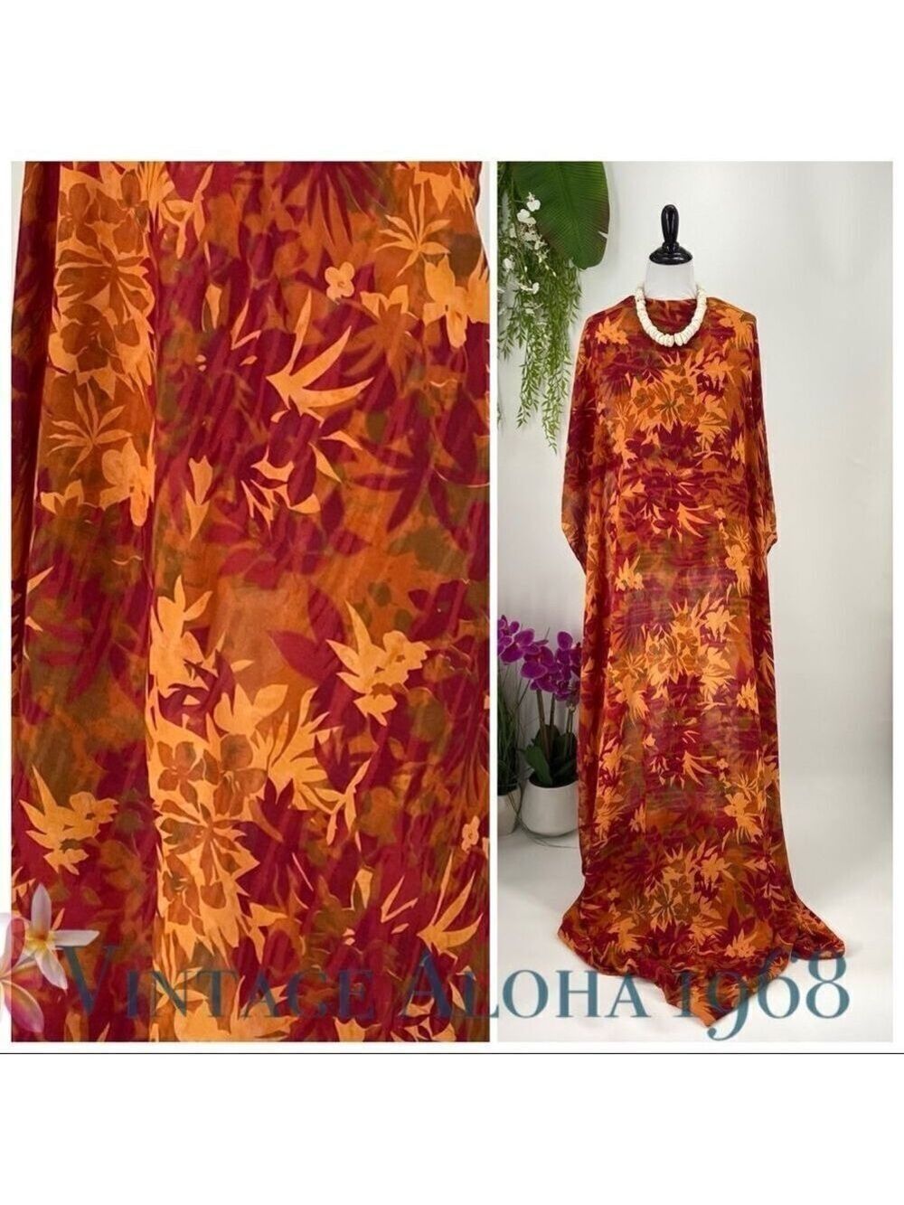 Red/Orange/Khaki Tropical Floral SARONG Pareo  Beach Wrap Skirt Summer Scarf